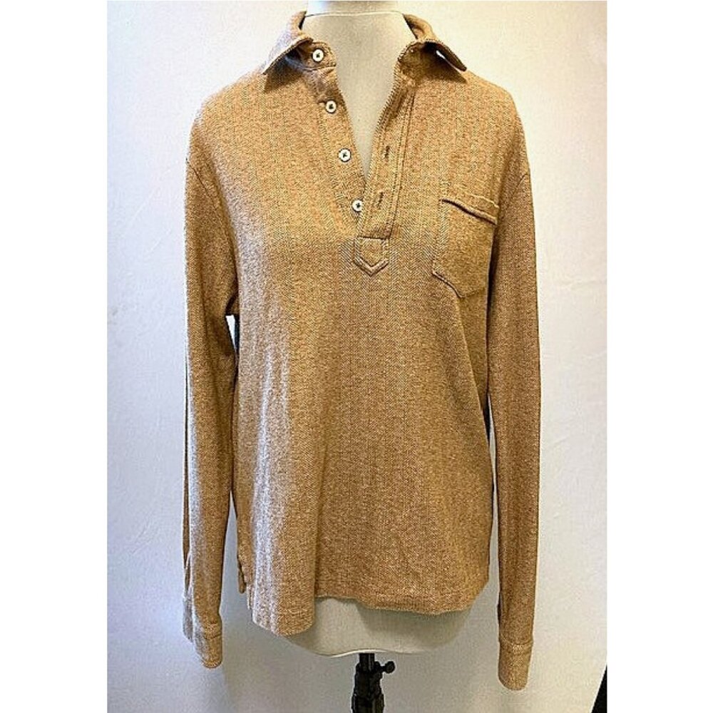 Polo camel herringbone pullover half button long sleeve sweater-shirt